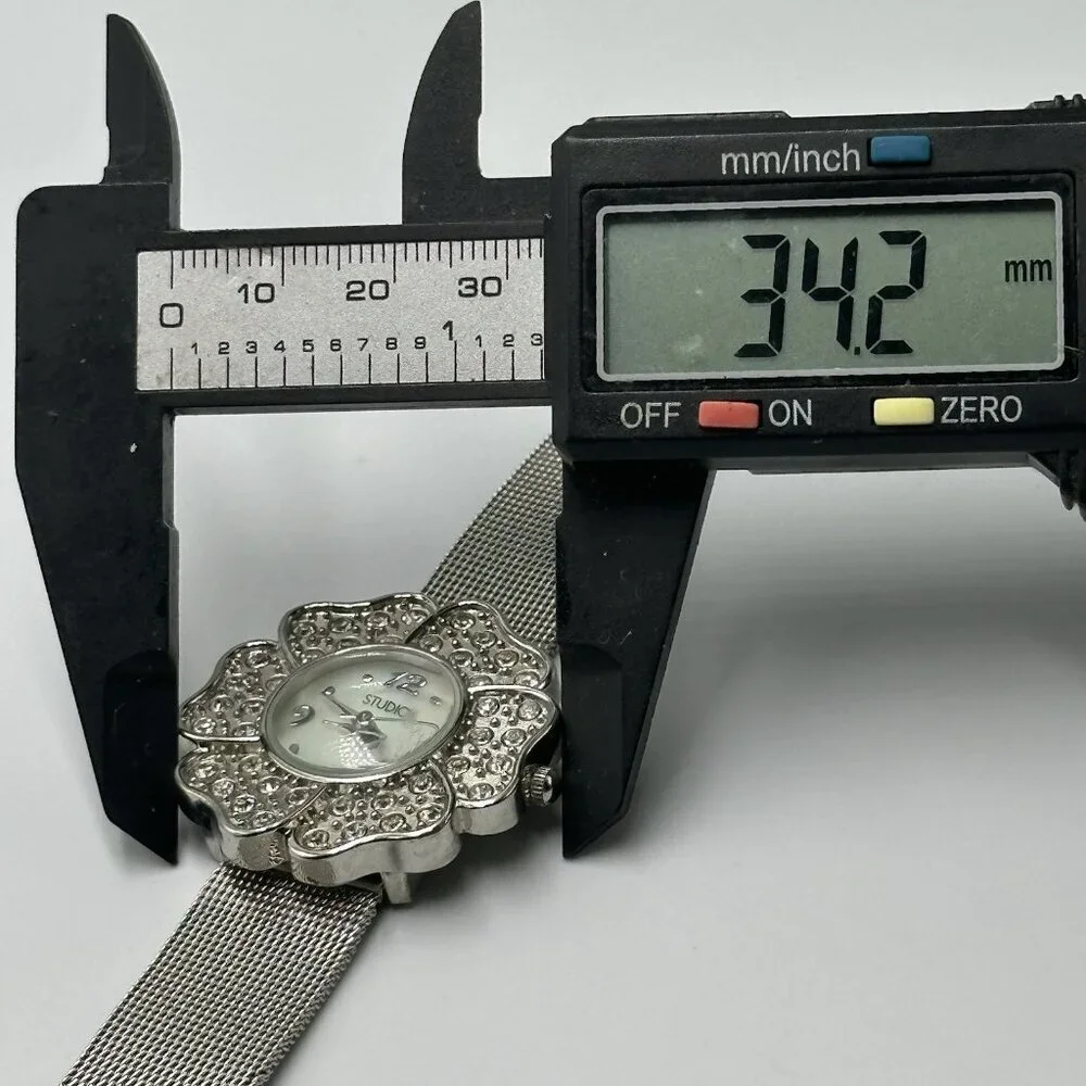 3/$30 Studio Time Watch Women Silver Tone Rhinestone Flower Case New Battery